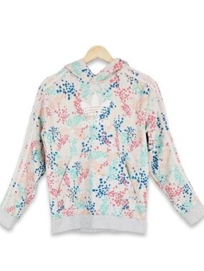 Adidas Floral Trefoil Graphic Hoodie Sweatshirt‎ Girls Large Gray Multi Hooded